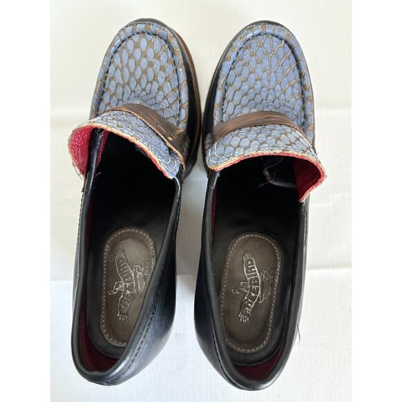 Freebird Steven Bristol Blue Black Snake Leather US 9 Block Heel Dark Academia - Picture 9 of 9